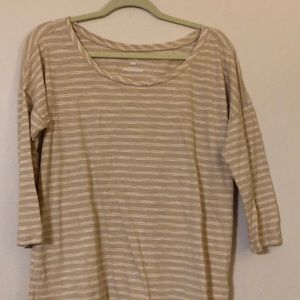 3/4 length sleeve tan and white striped T
